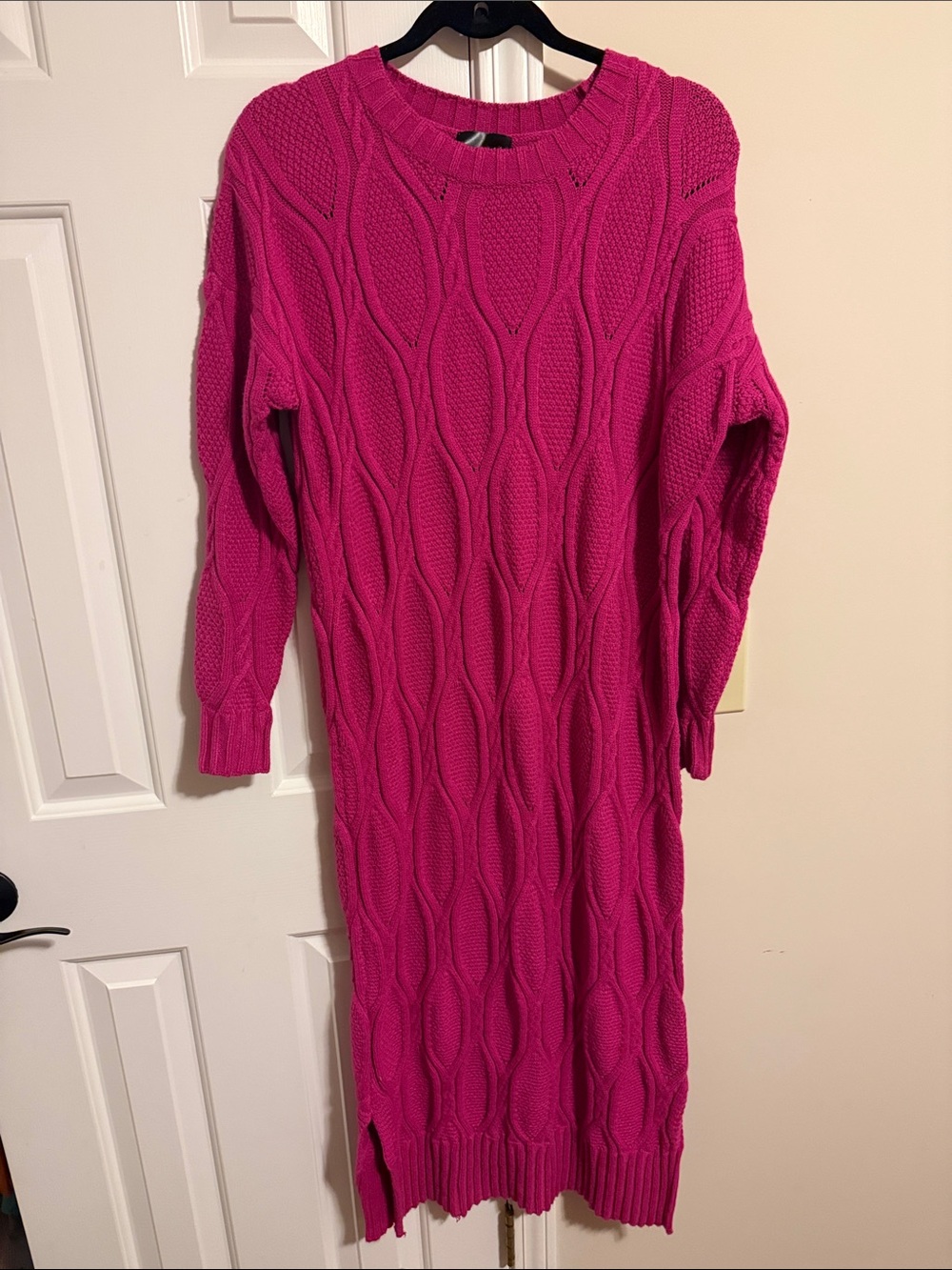 NWOT Anthropologie Hot Pink Cable Knit Midi Dress